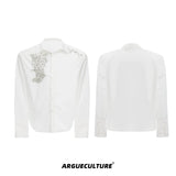 Crystal Shoulder-Pad Cotton Shirt | Relaxed Unisex Style - White