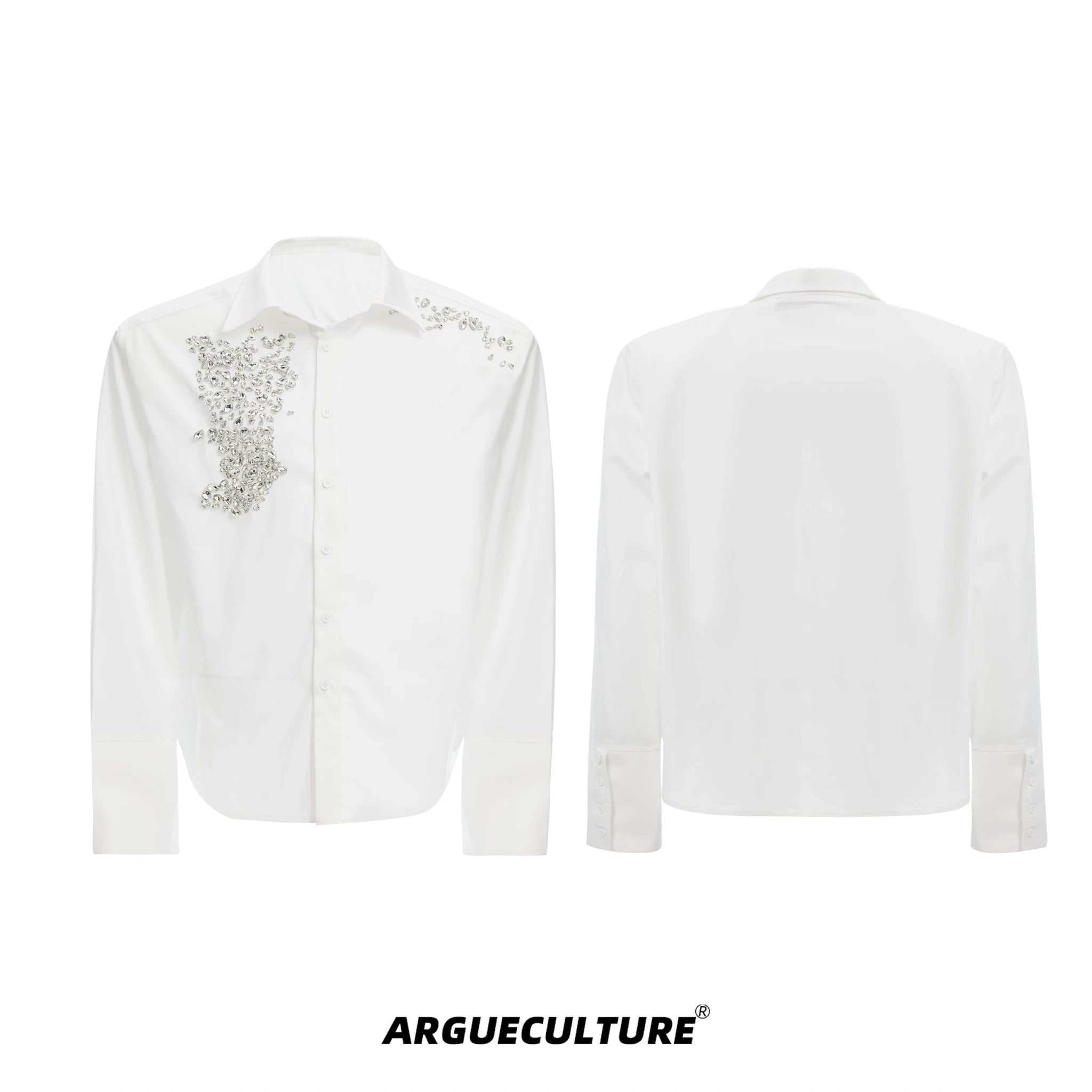 Crystal Shoulder-Pad Cotton Shirt | Relaxed Unisex Style - White
