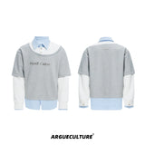 Color-Blocked Three-Piece Long-Sleeve T-Shirt - Gray Jacket