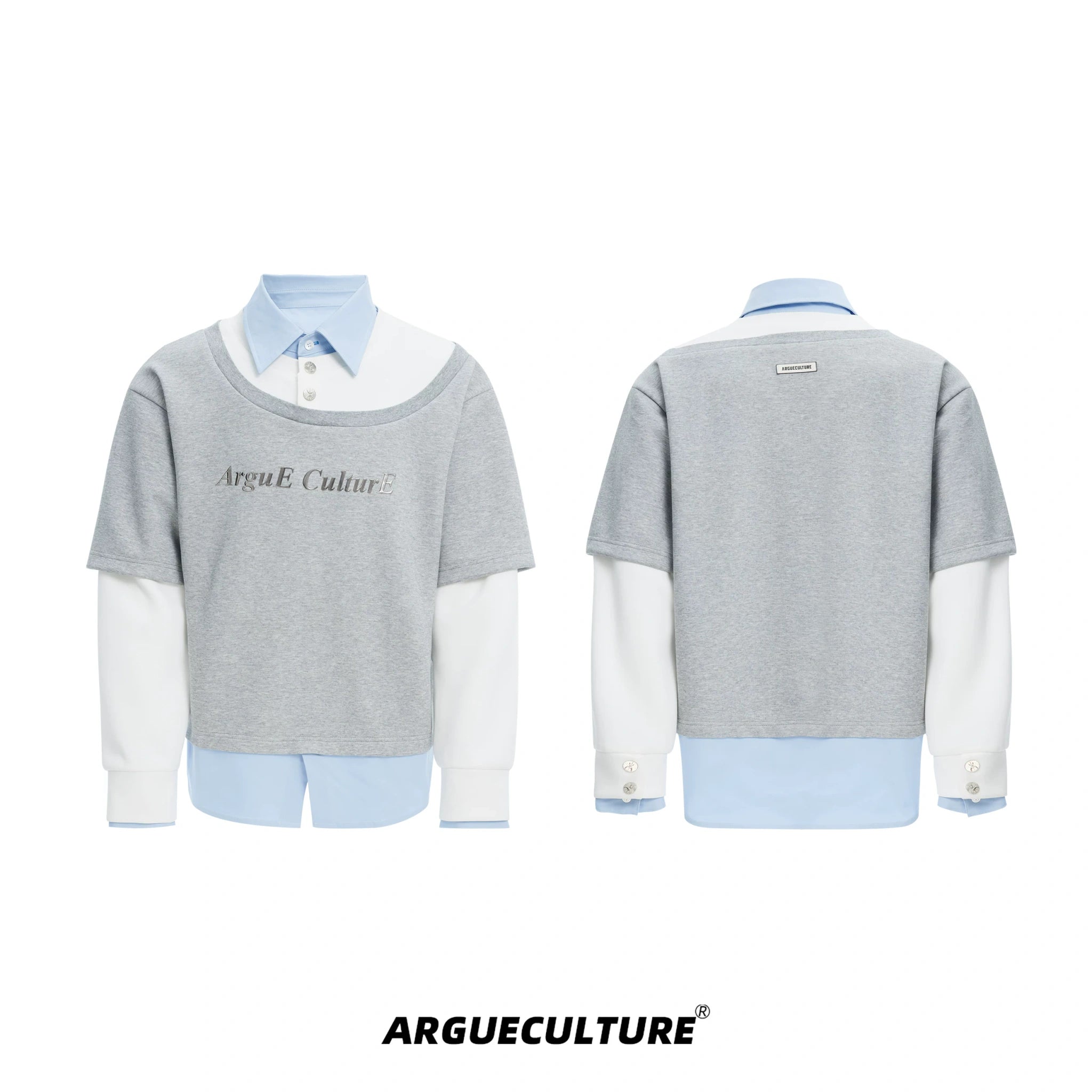 Color-Blocked Three-Piece Long-Sleeve T-Shirt - Gray Jacket