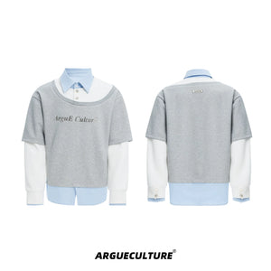 Color-Blocked Three-Piece Long-Sleeve T-Shirt - Gray Jacket