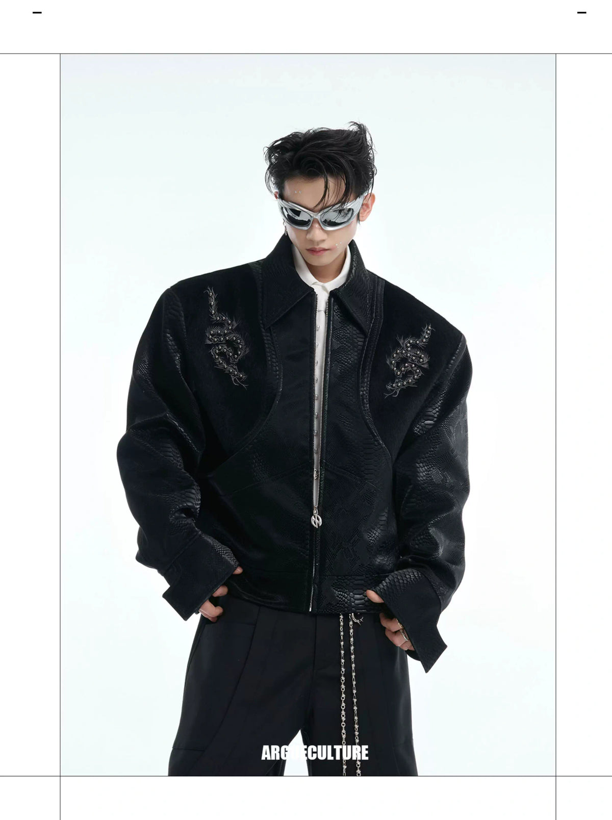 Snake-Texture PU Patchwork Jacket | Zip Streetwear - description image 1