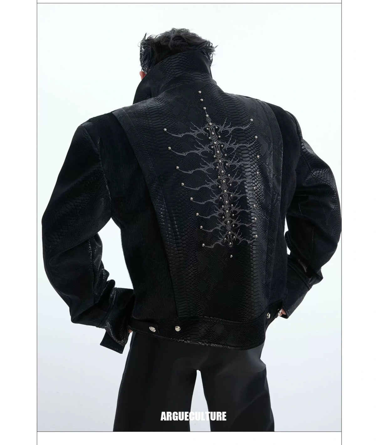 Snake-Texture PU Patchwork Jacket | Zip Streetwear - description image 2