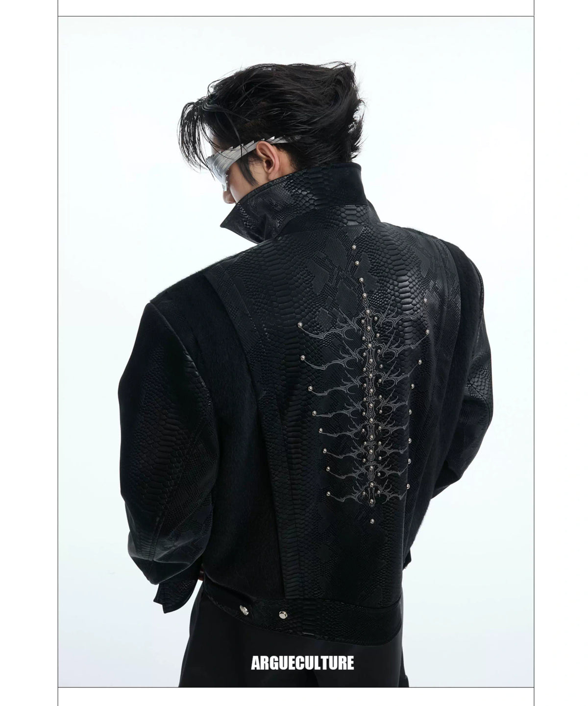 Snake-Texture PU Patchwork Jacket | Zip Streetwear - description image 3