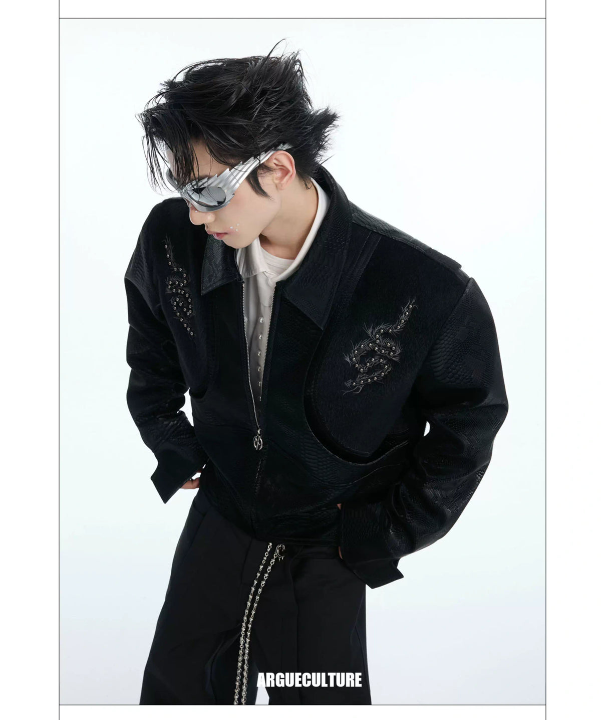 Snake-Texture PU Patchwork Jacket | Zip Streetwear - description image 4