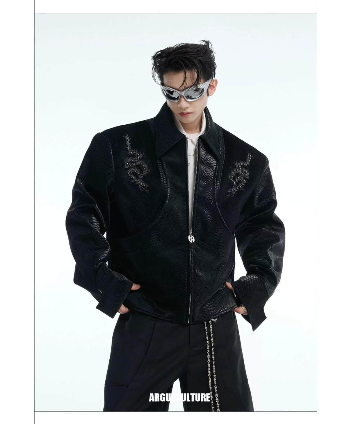 Snake-Texture PU Patchwork Jacket | Zip Streetwear - description image 6