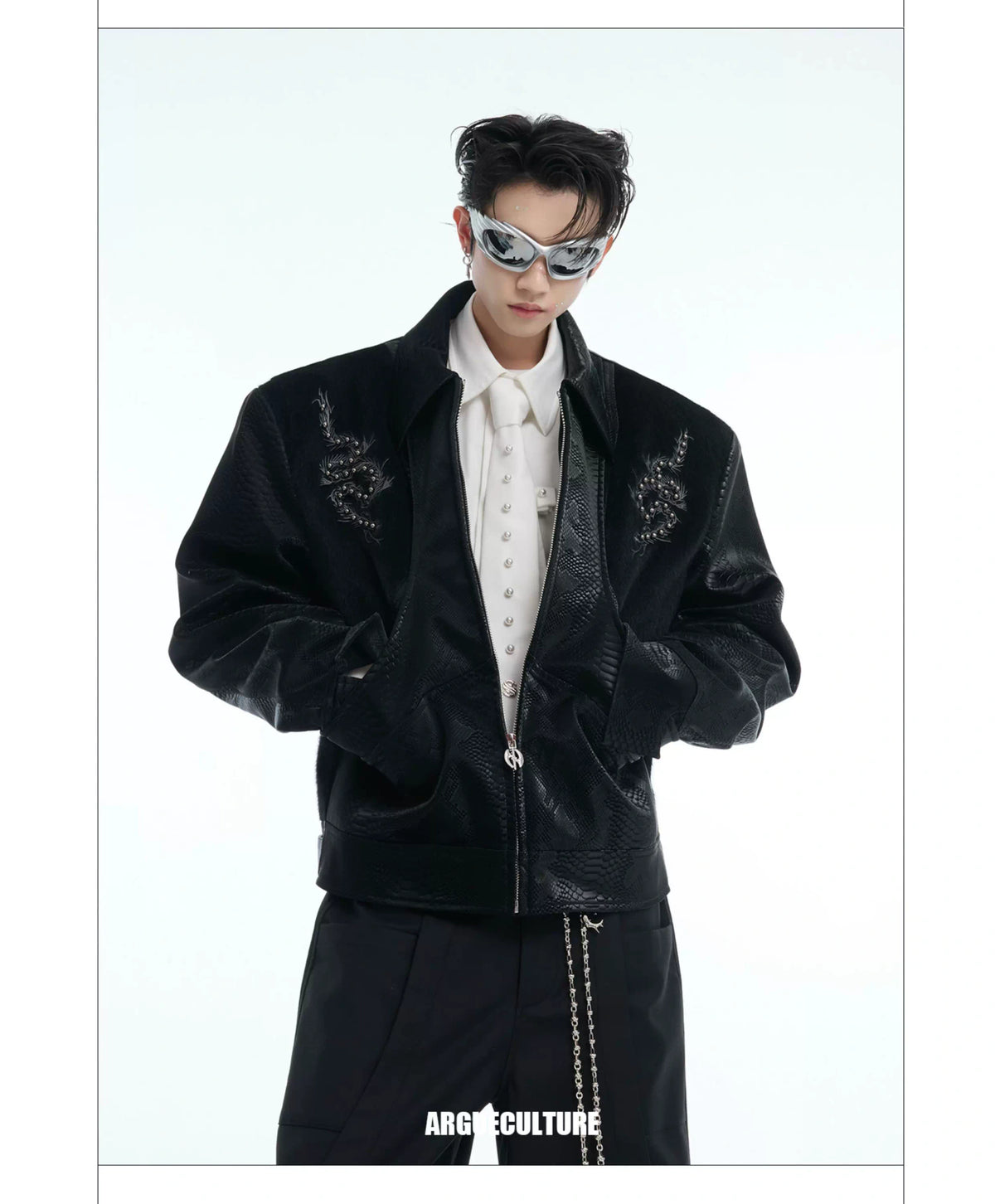 Snake-Texture PU Patchwork Jacket | Zip Streetwear - description image 7