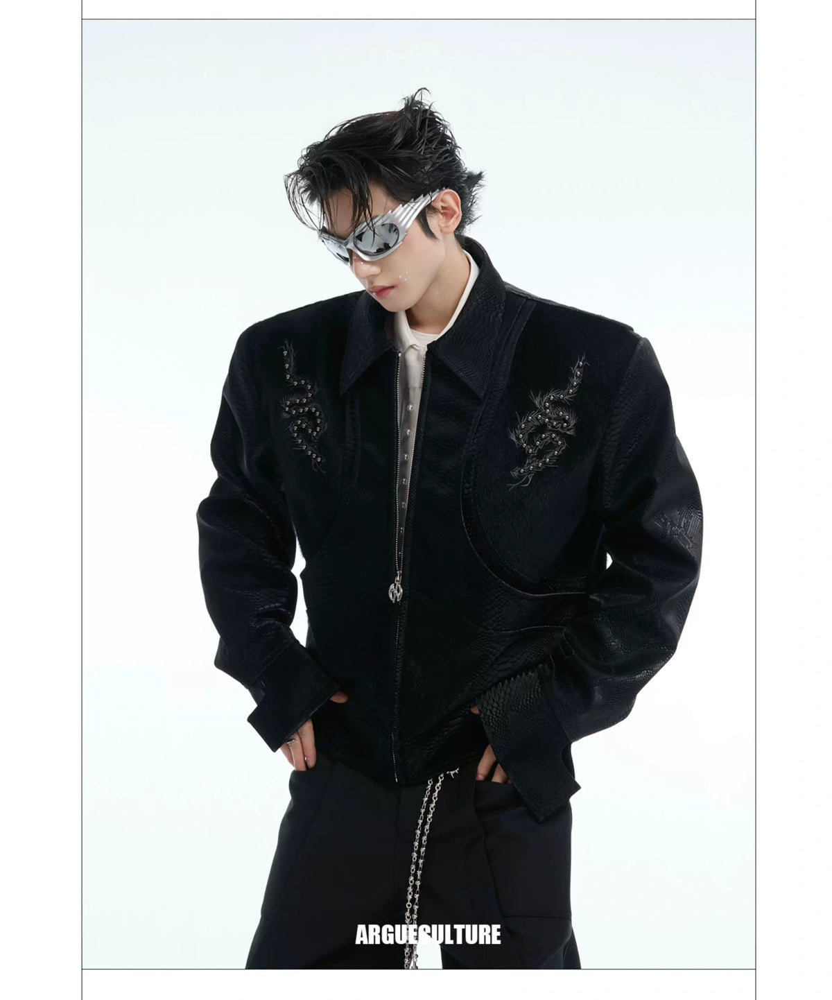 Snake-Texture PU Patchwork Jacket | Zip Streetwear - description image 8