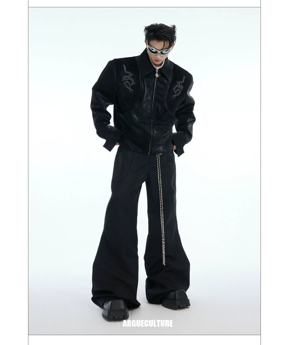 Snake-Texture PU Patchwork Jacket | Zip Streetwear - description image 10