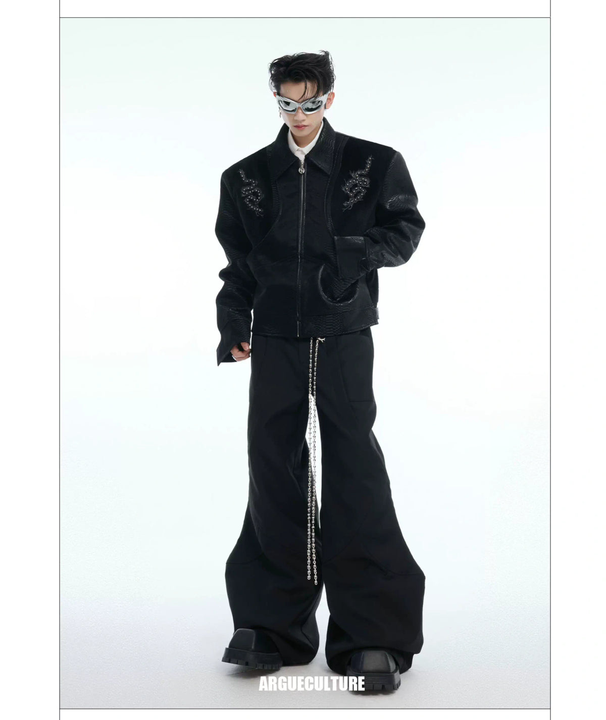 Snake-Texture PU Patchwork Jacket | Zip Streetwear - description image 11