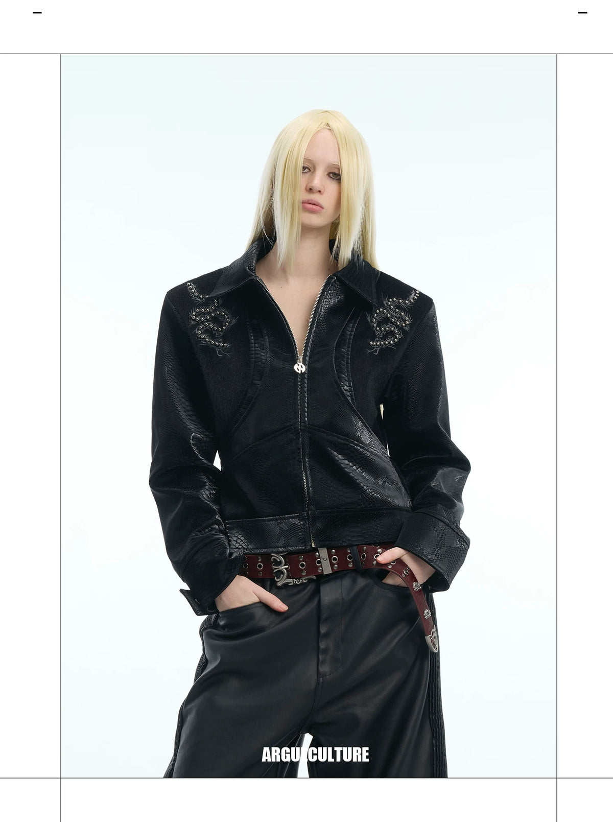 Snake-Texture PU Patchwork Jacket | Zip Streetwear - description image 12