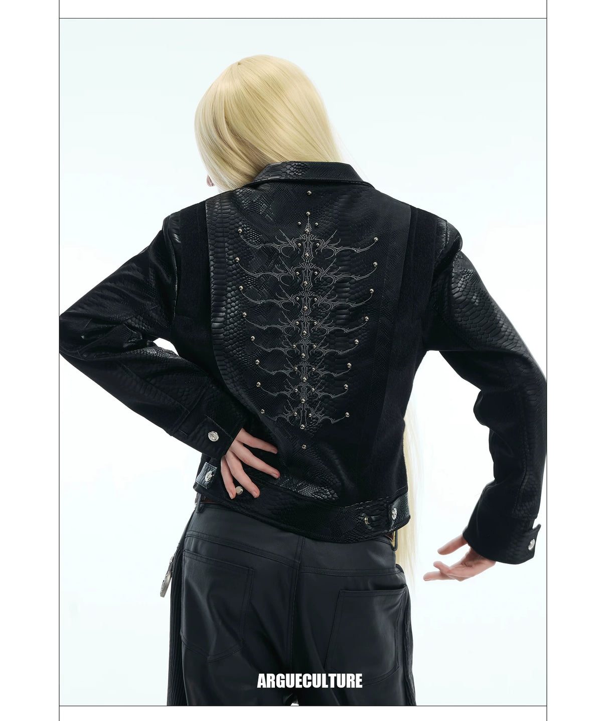 Snake-Texture PU Patchwork Jacket | Zip Streetwear - description image 14