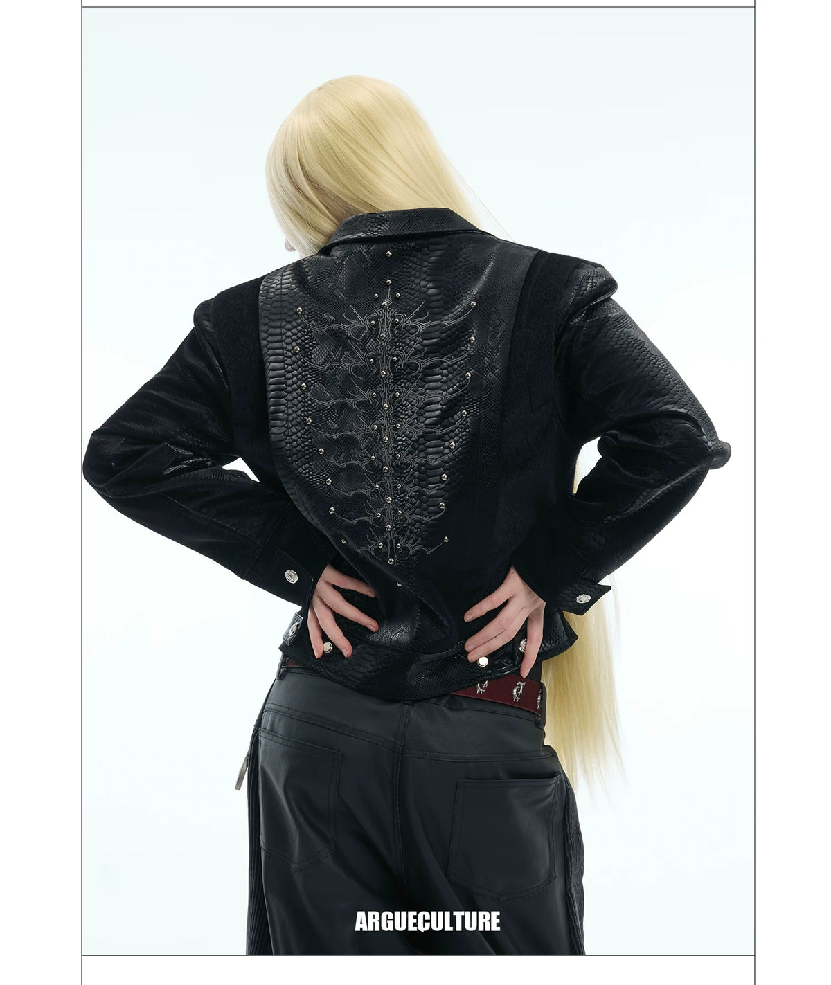 Snake-Texture PU Patchwork Jacket | Zip Streetwear - description image 15