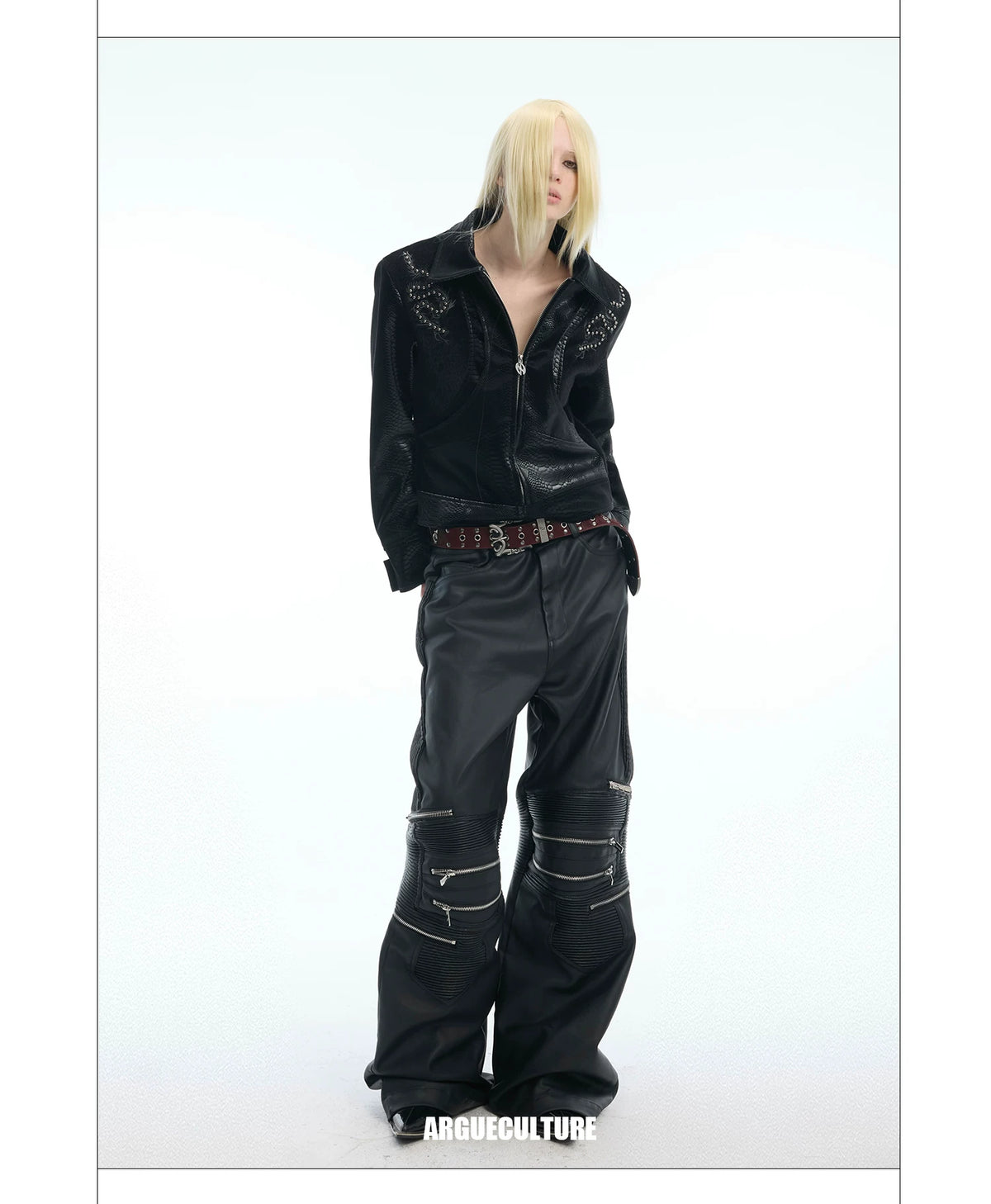 Snake-Texture PU Patchwork Jacket | Zip Streetwear - description image 17