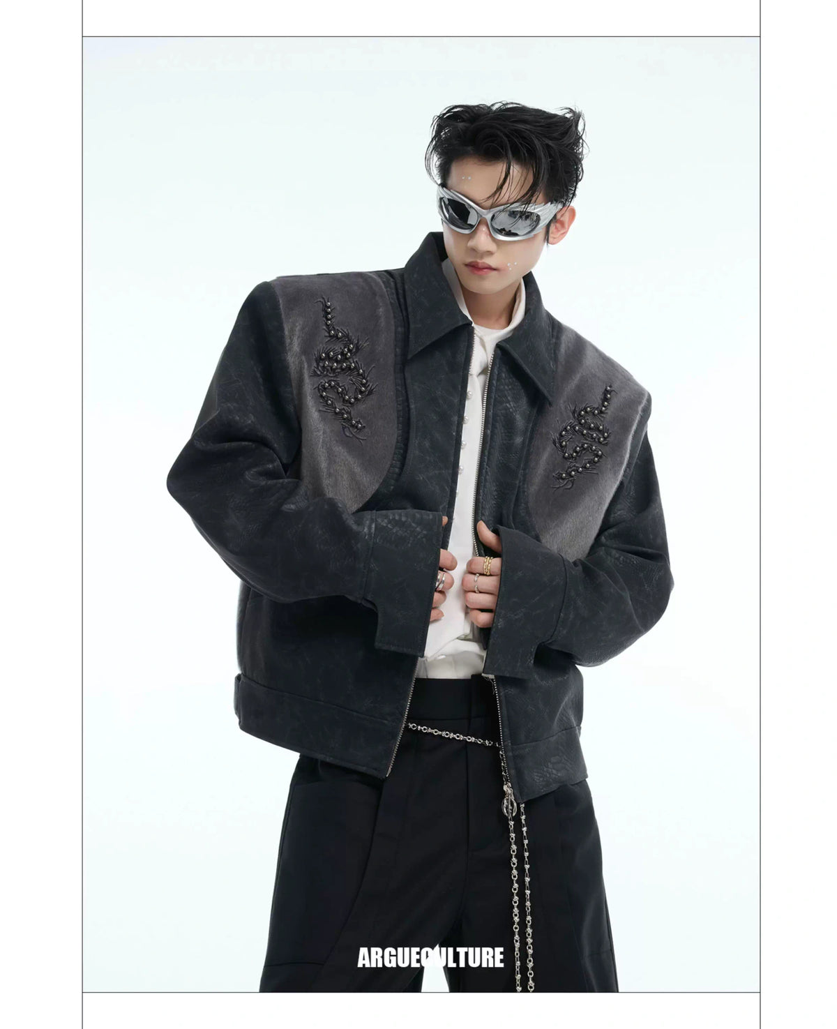Snake-Texture PU Patchwork Jacket | Zip Streetwear - description image 18