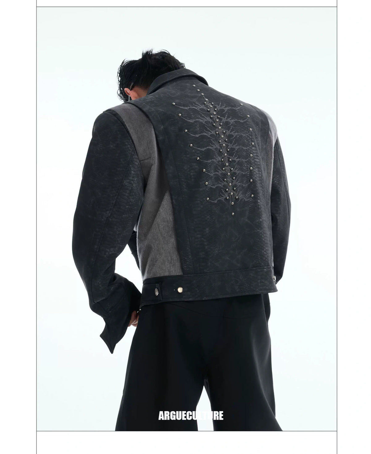 Snake-Texture PU Patchwork Jacket | Zip Streetwear - description image 19