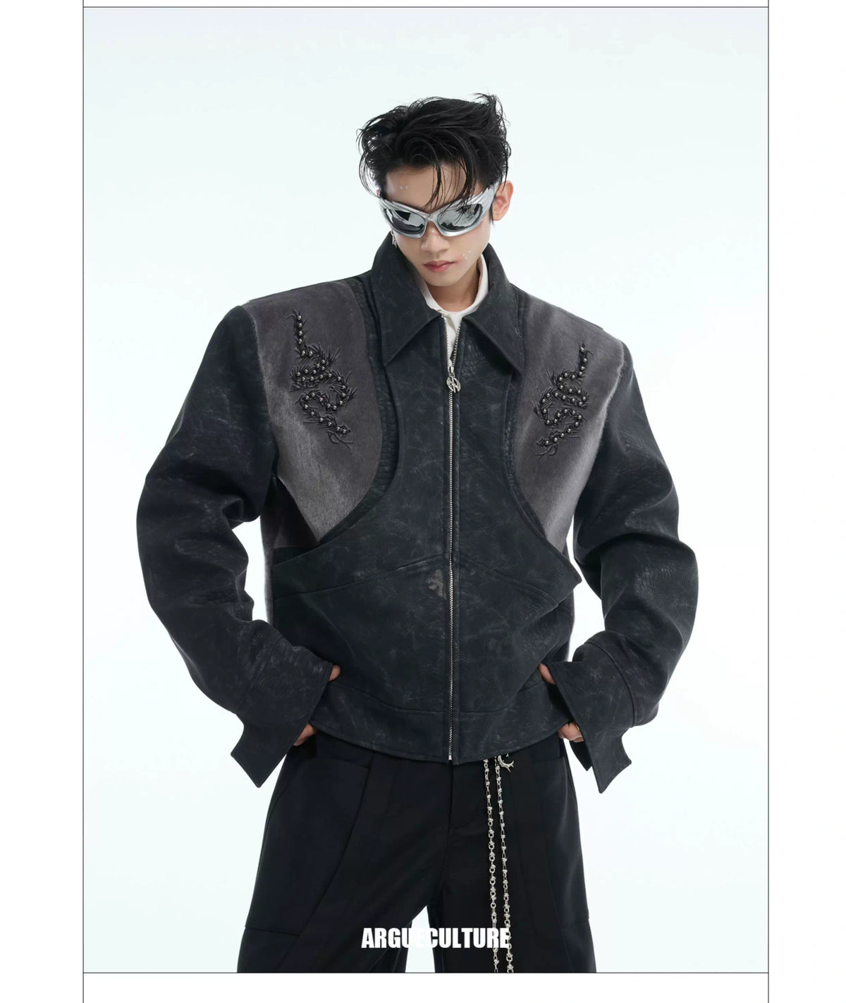 Snake-Texture PU Patchwork Jacket | Zip Streetwear - description image 20