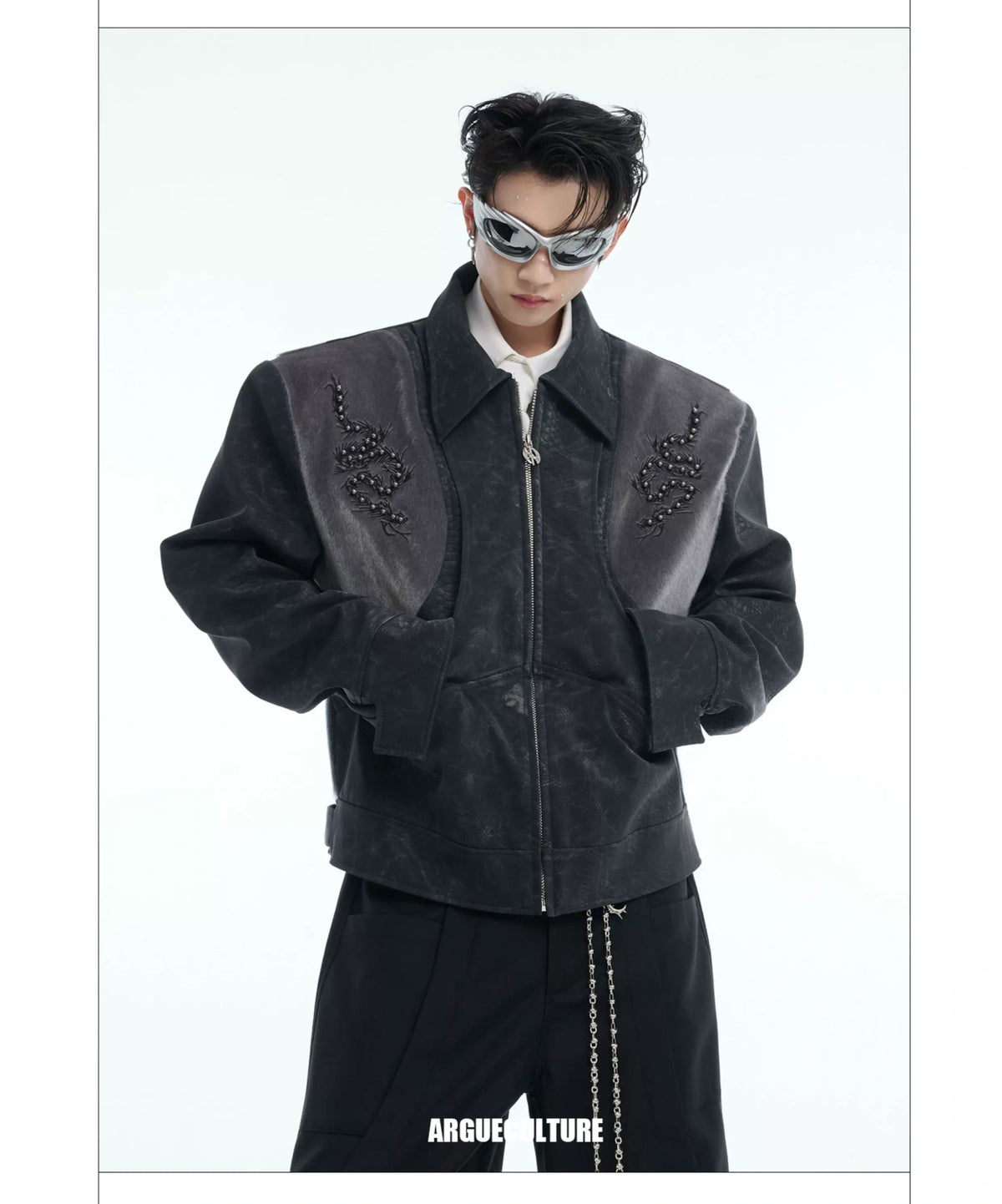 Snake-Texture PU Patchwork Jacket | Zip Streetwear - description image 21