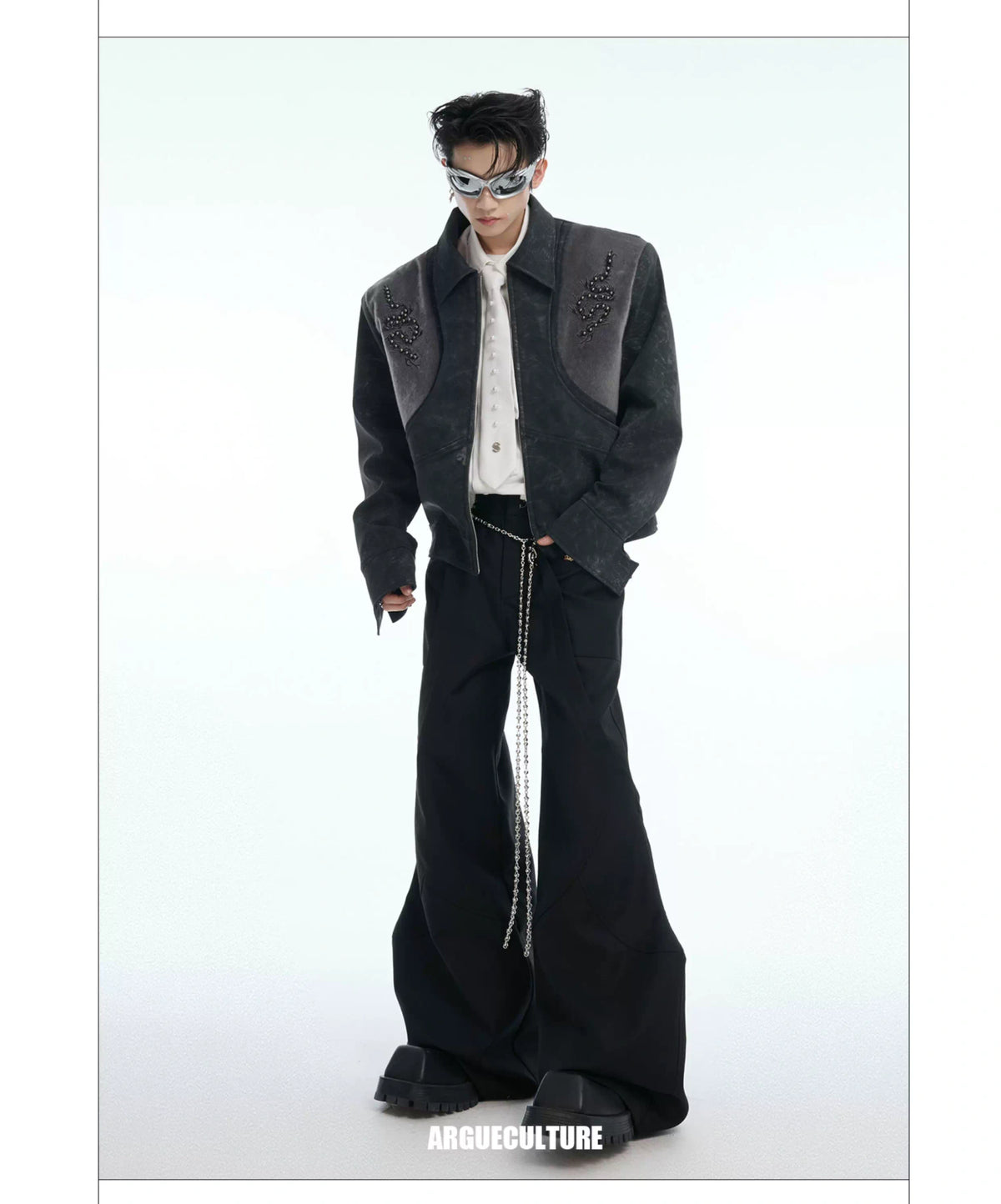 Snake-Texture PU Patchwork Jacket | Zip Streetwear - description image 23