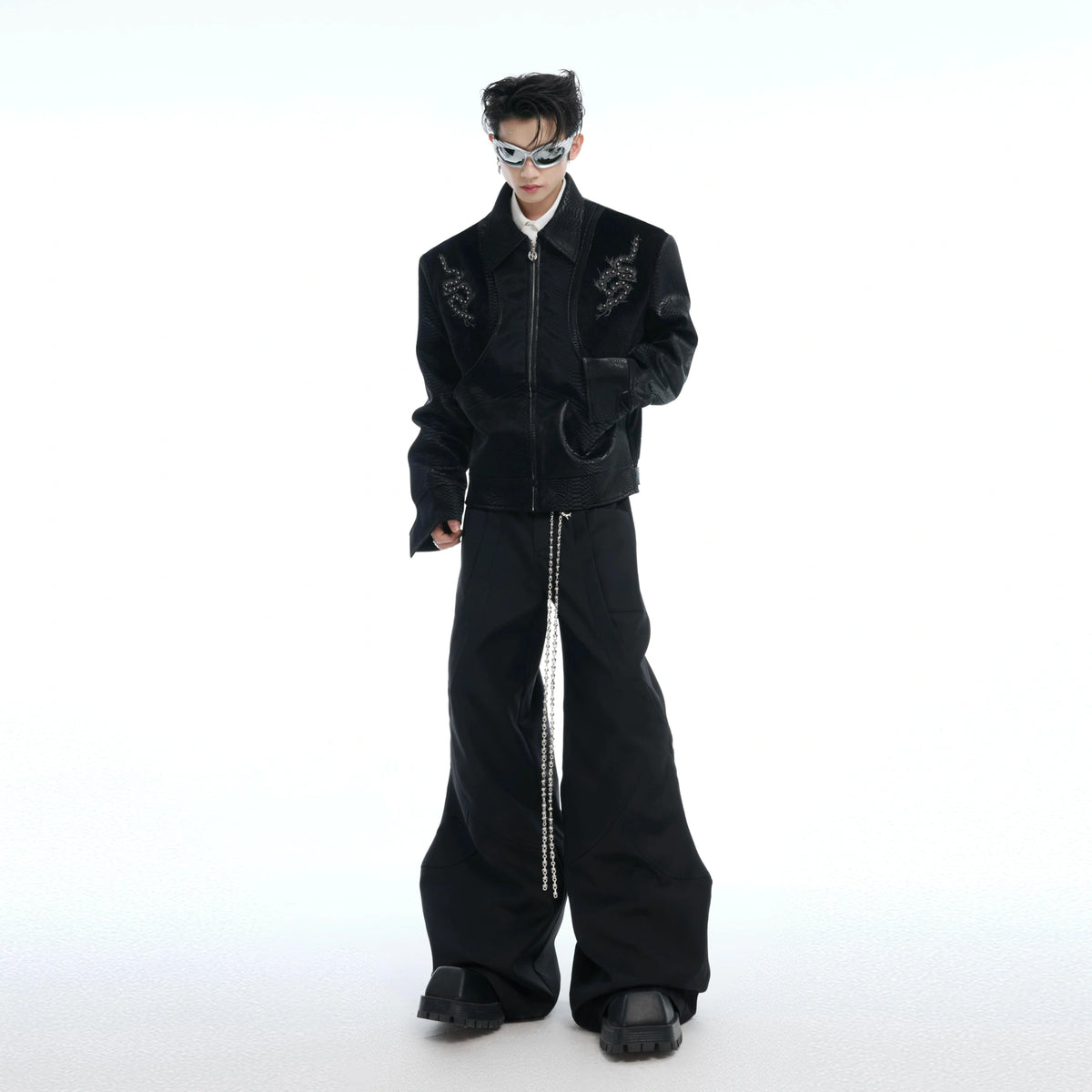 Snake-Texture PU Patchwork Jacket | Zip Streetwear - main image 4