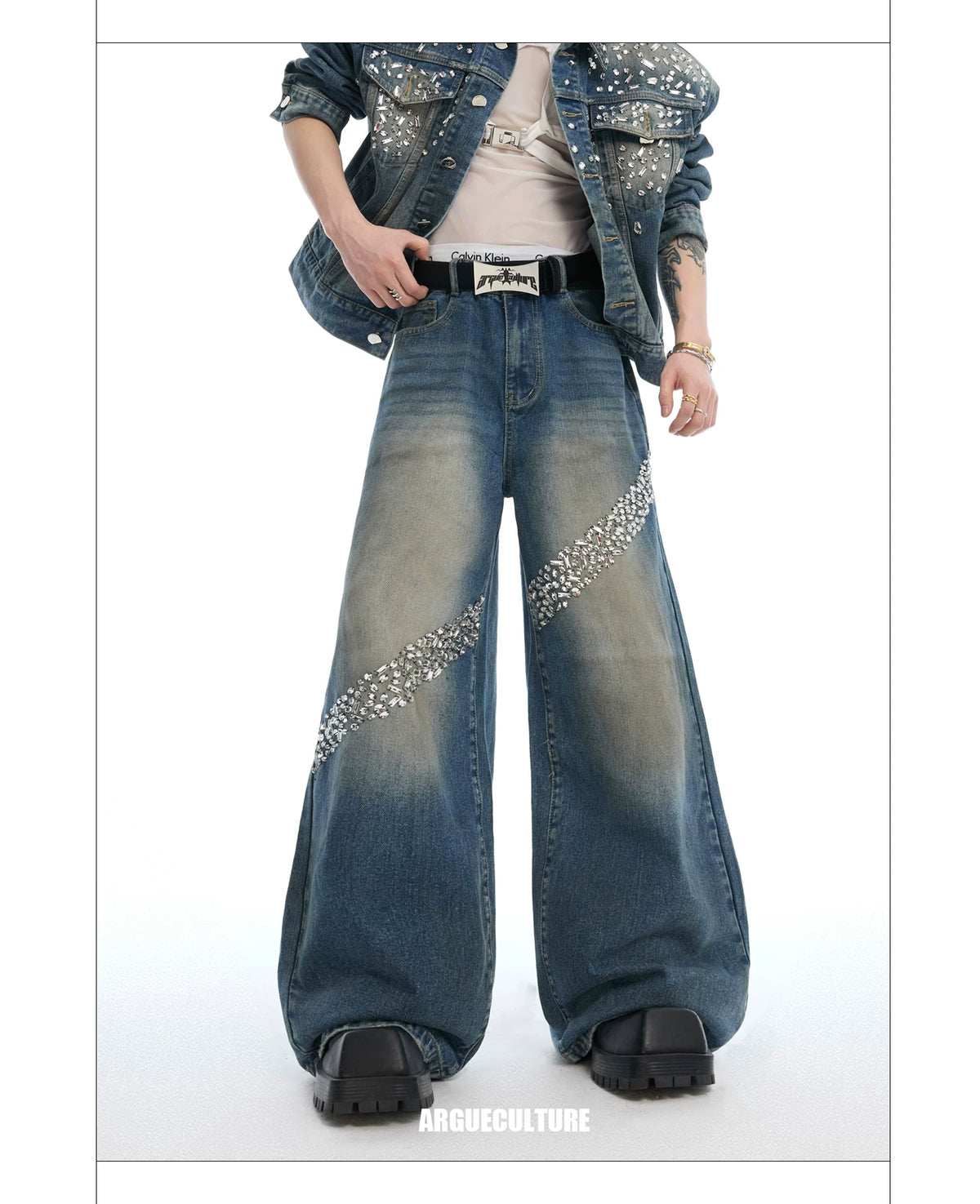 Embellished Washed Denim Jacket and Jeans in Blue - description image 12