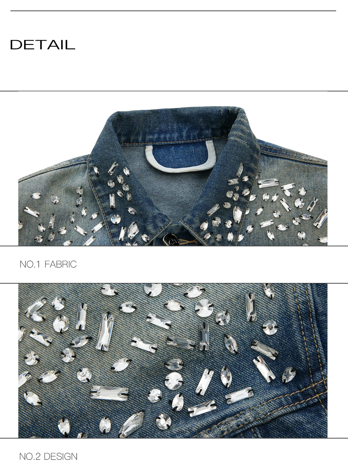 Embellished Washed Denim Jacket and Jeans in Blue - description image 15