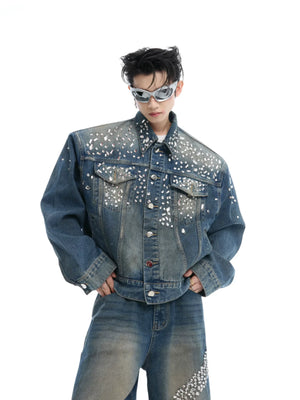 Embellished Washed Denim Jacket and Jeans in Blue - main image 2