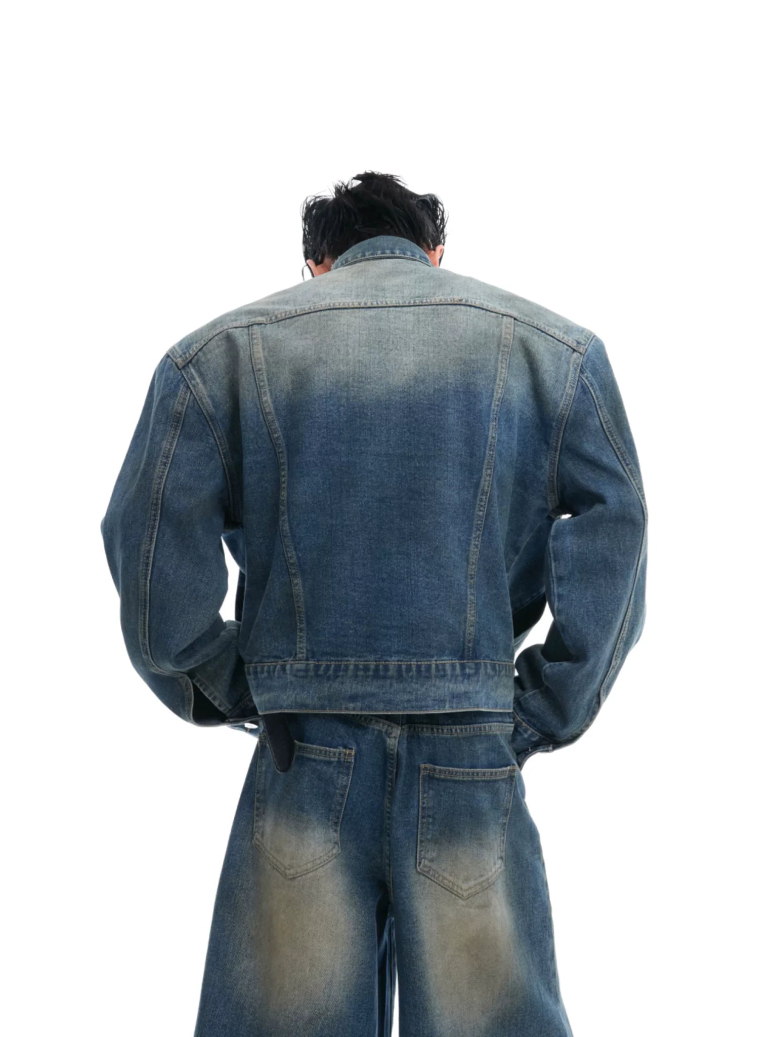 Embellished Washed Denim Jacket and Jeans in Blue - main image 3