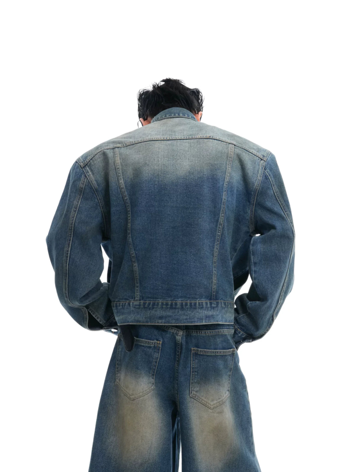 Embellished Washed Denim Jacket and Jeans in Blue - main image 3