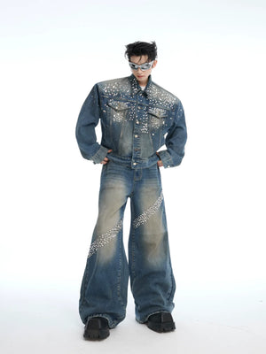 Embellished Washed Denim Jacket and Jeans in Blue - main image 5