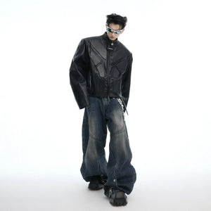 Deconstructed Washed Wide-Leg Jeans with Metal Chain - main image 4