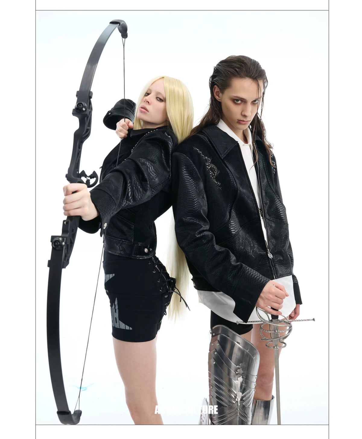 Snake-Texture Studded PU Cropped Jacket | Unisex - description image 7