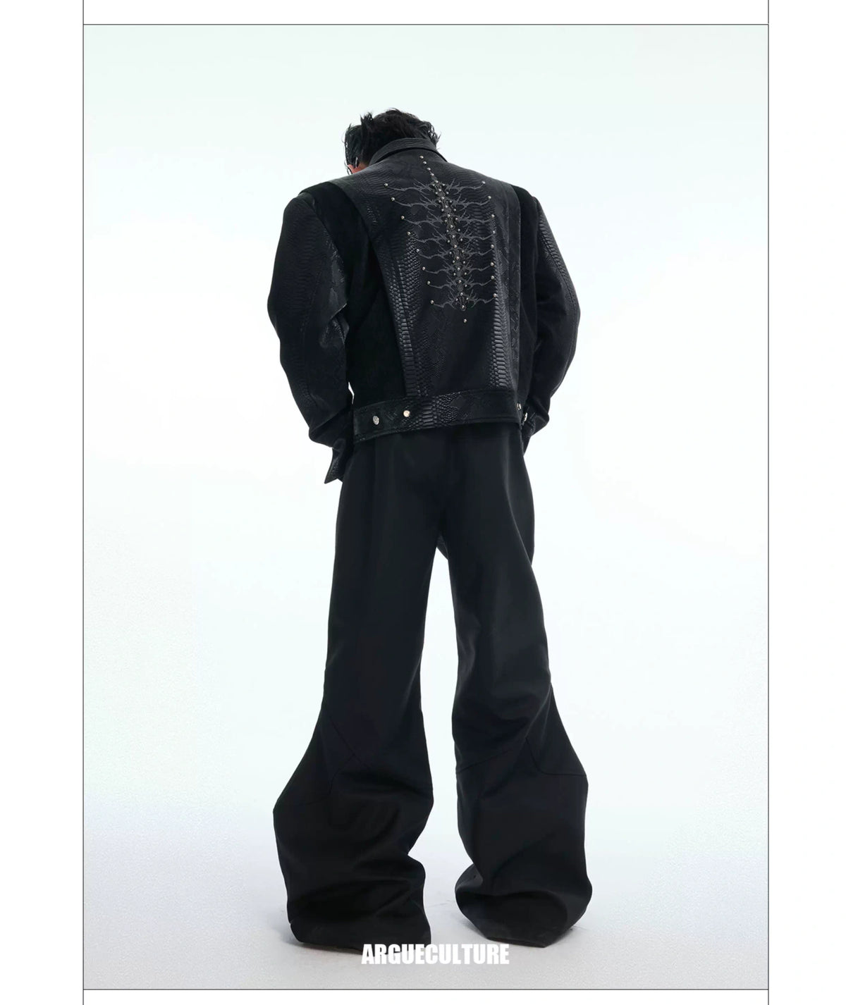 Snake-Texture Studded PU Cropped Jacket | Unisex - description image 22