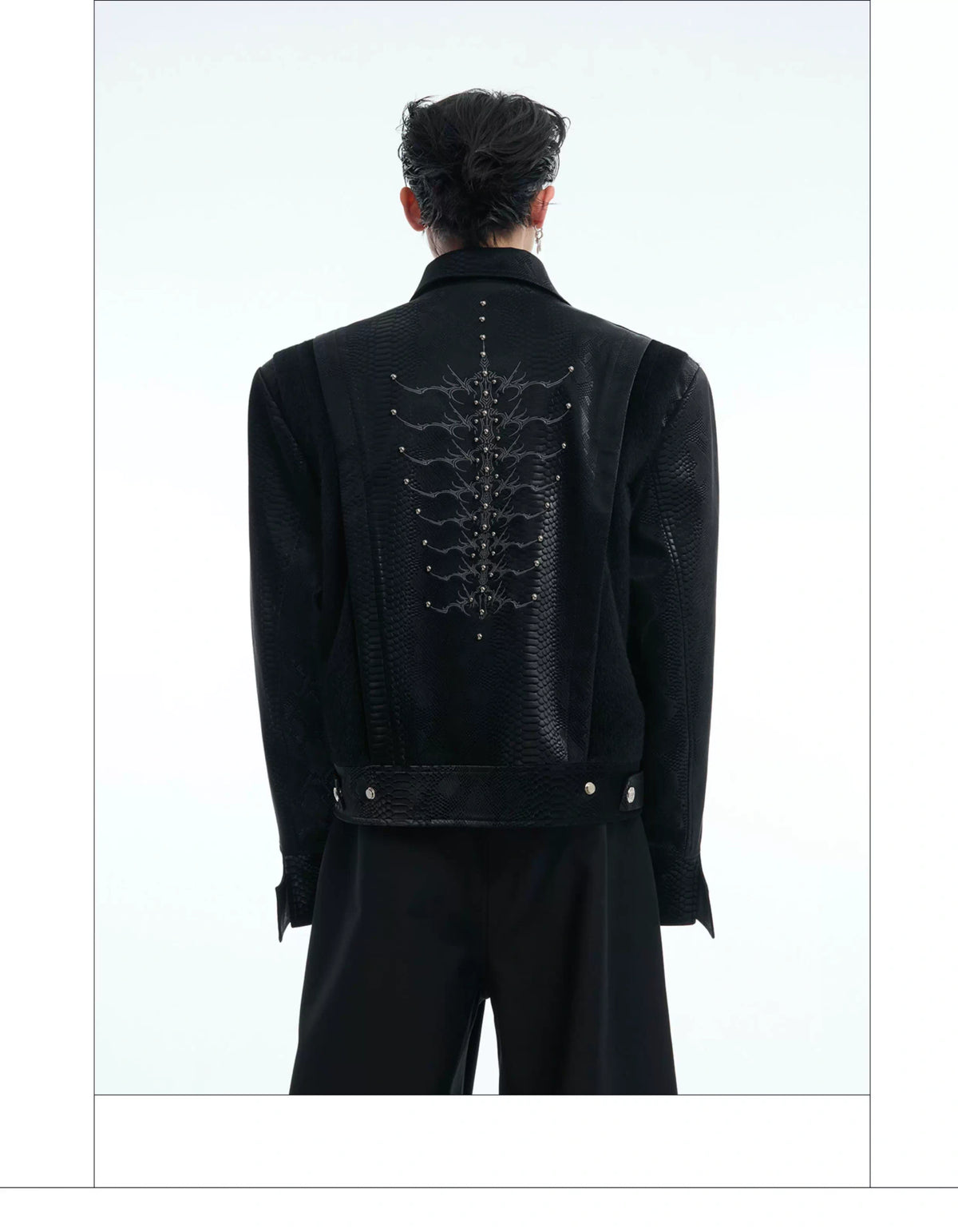 Snake-Texture Studded PU Cropped Jacket | Unisex - description image 25