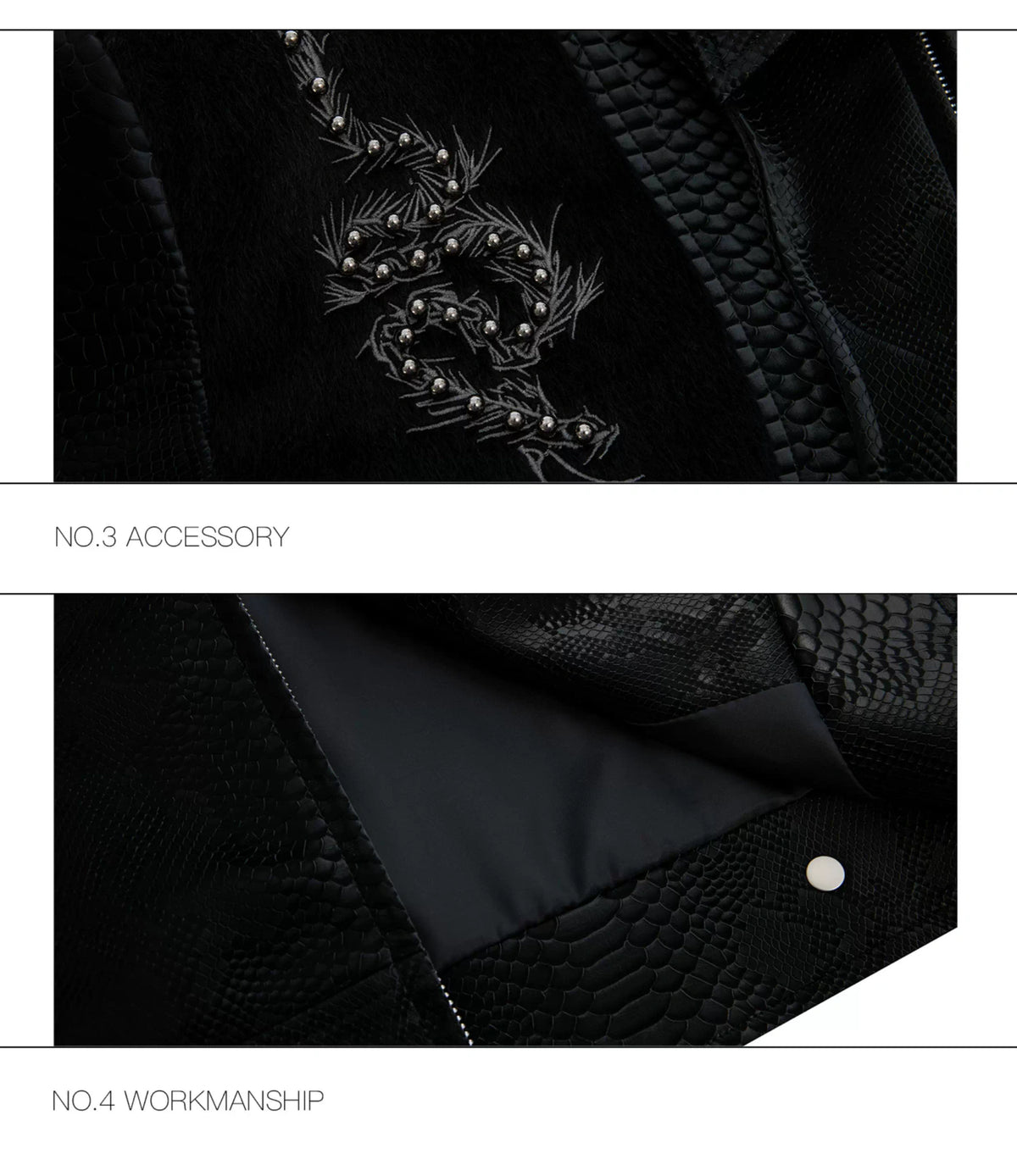 Snake-Texture Studded PU Cropped Jacket | Unisex - description image 27