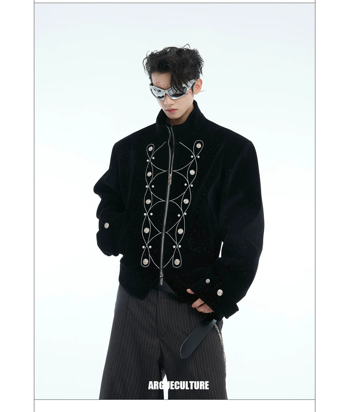 Fine-Glitter Metal Button Jacket | Loose Short Fit - description image 3