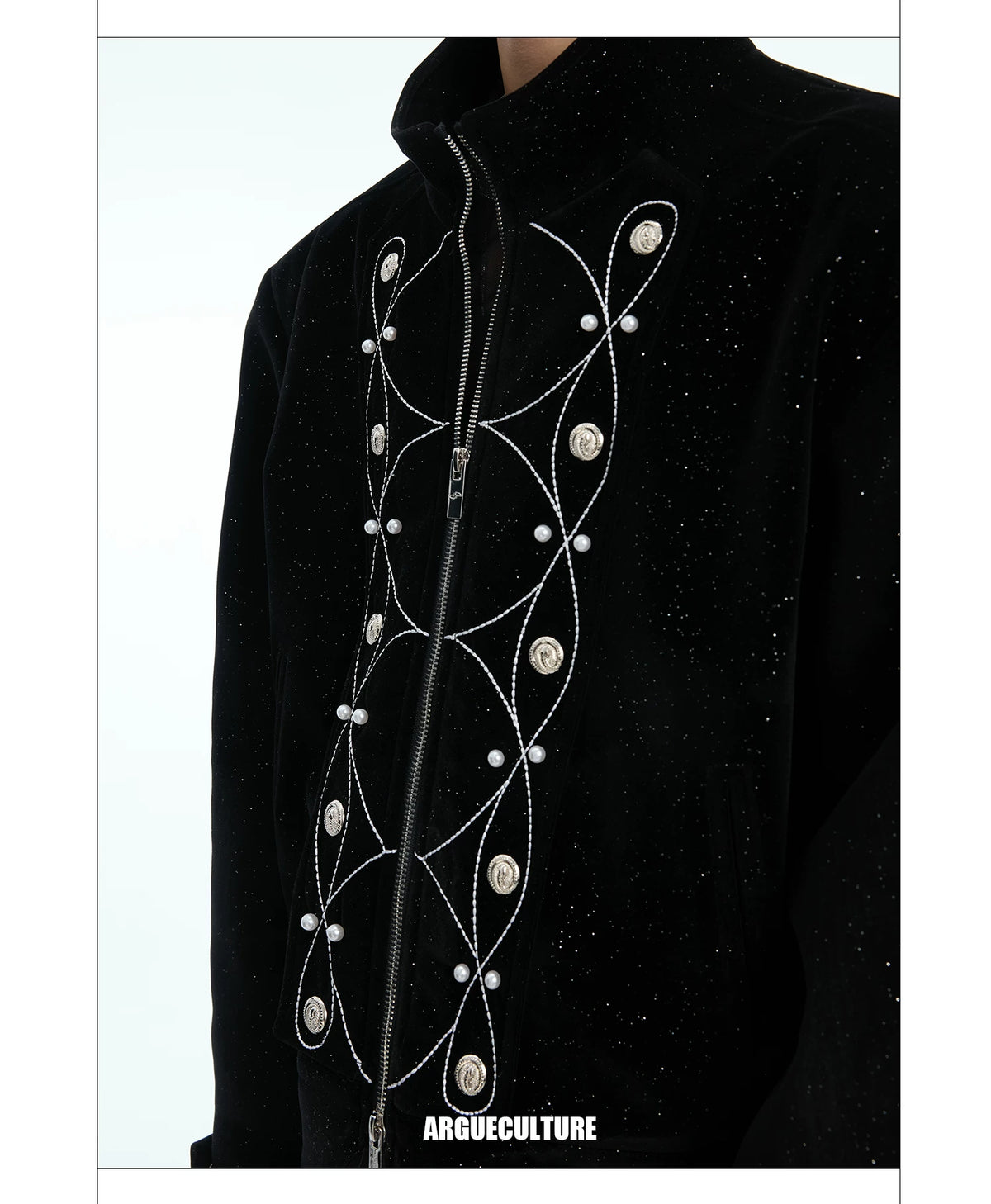 Fine-Glitter Metal Button Jacket | Loose Short Fit - description image 5