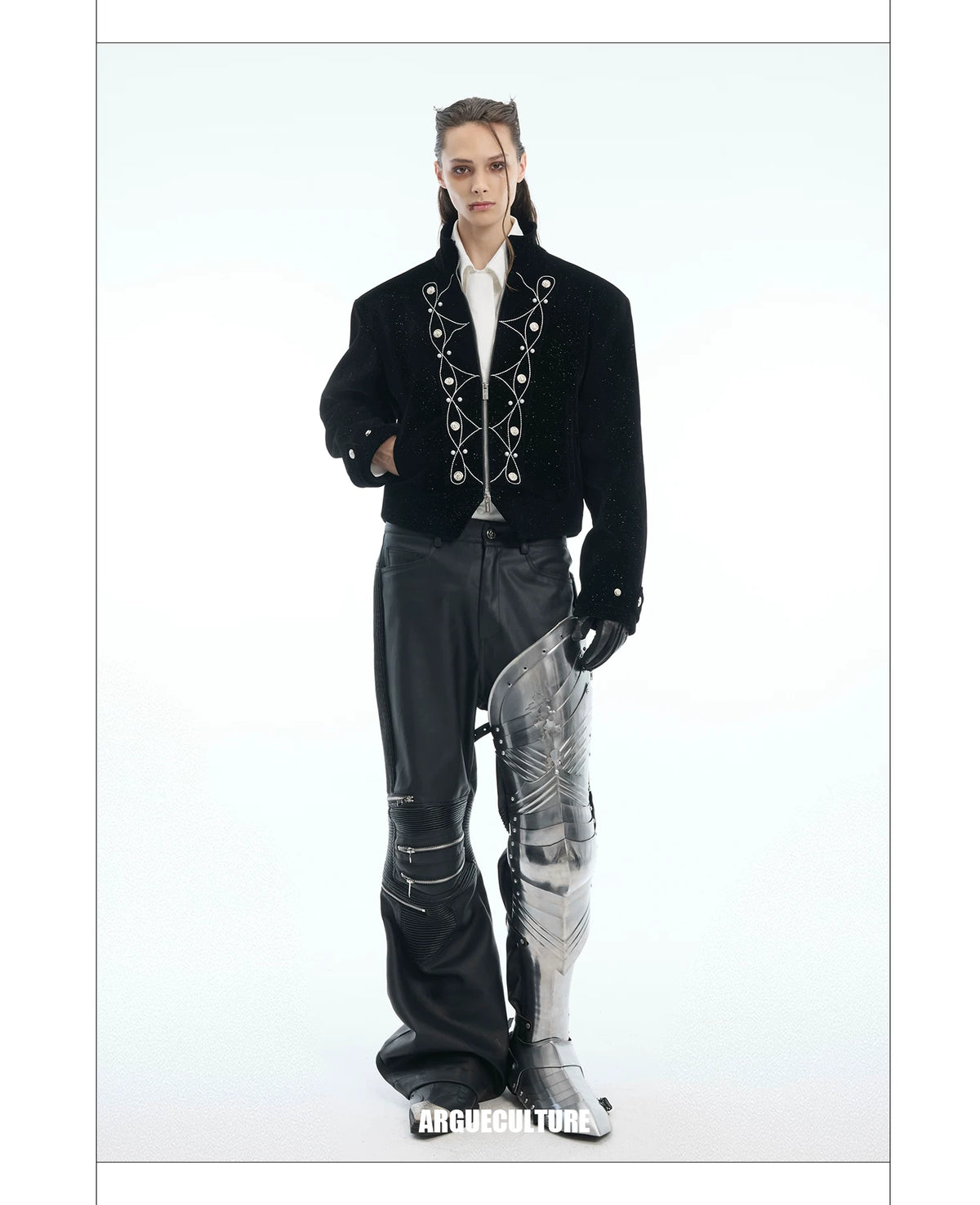 Fine-Glitter Metal Button Jacket | Loose Short Fit - description image 20