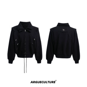 Deconstructed Zip Hoodie Jacket in Cotton Blend - Black Jacket