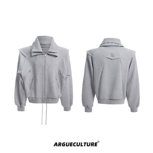 Deconstructed Zip Hoodie Jacket in Cotton Blend - Gray Jacket