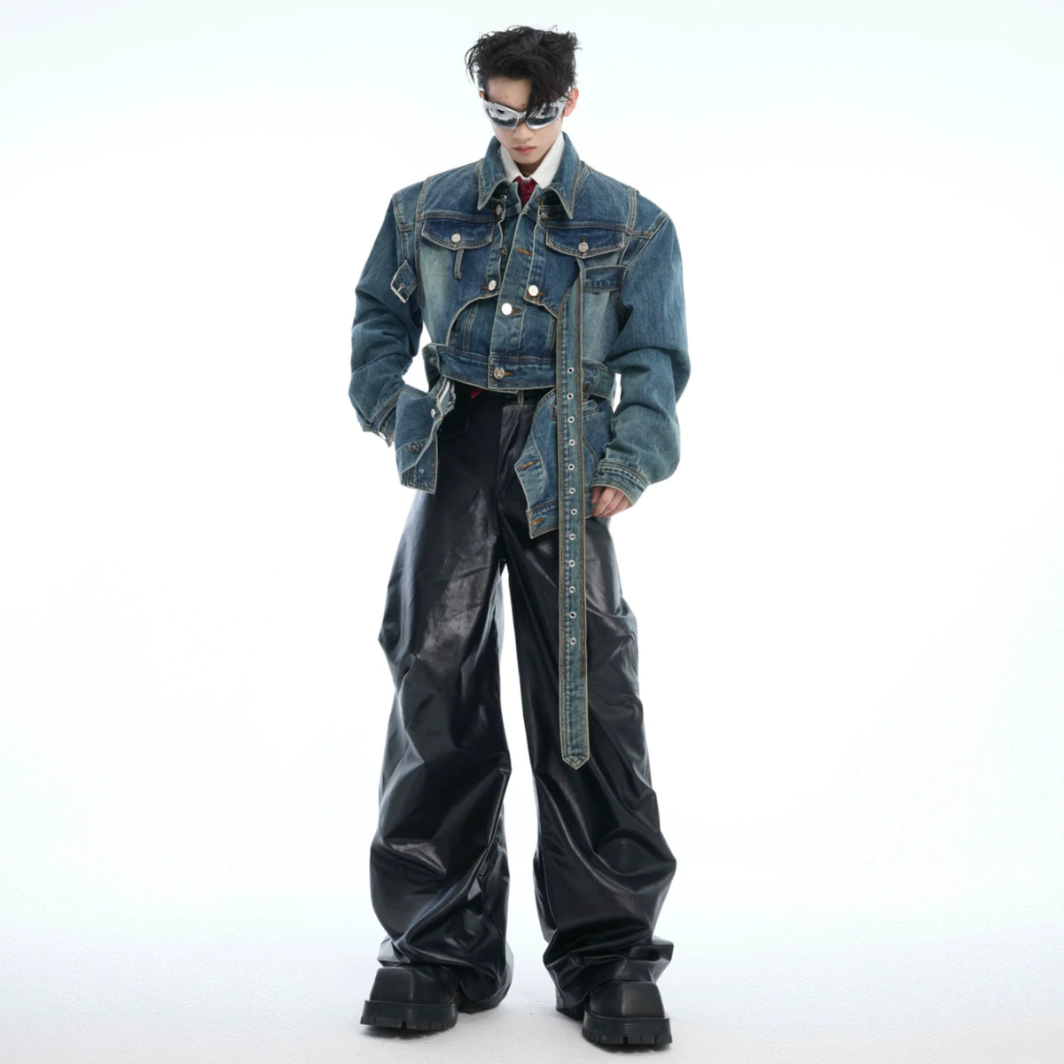 Deconstructed Washed Denim Jacket | Relaxed Fit - main image 4