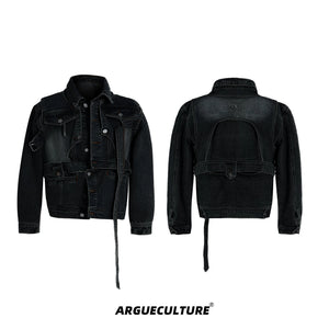 Deconstructed Washed Denim Jacket | Relaxed Fit - Black Jacket