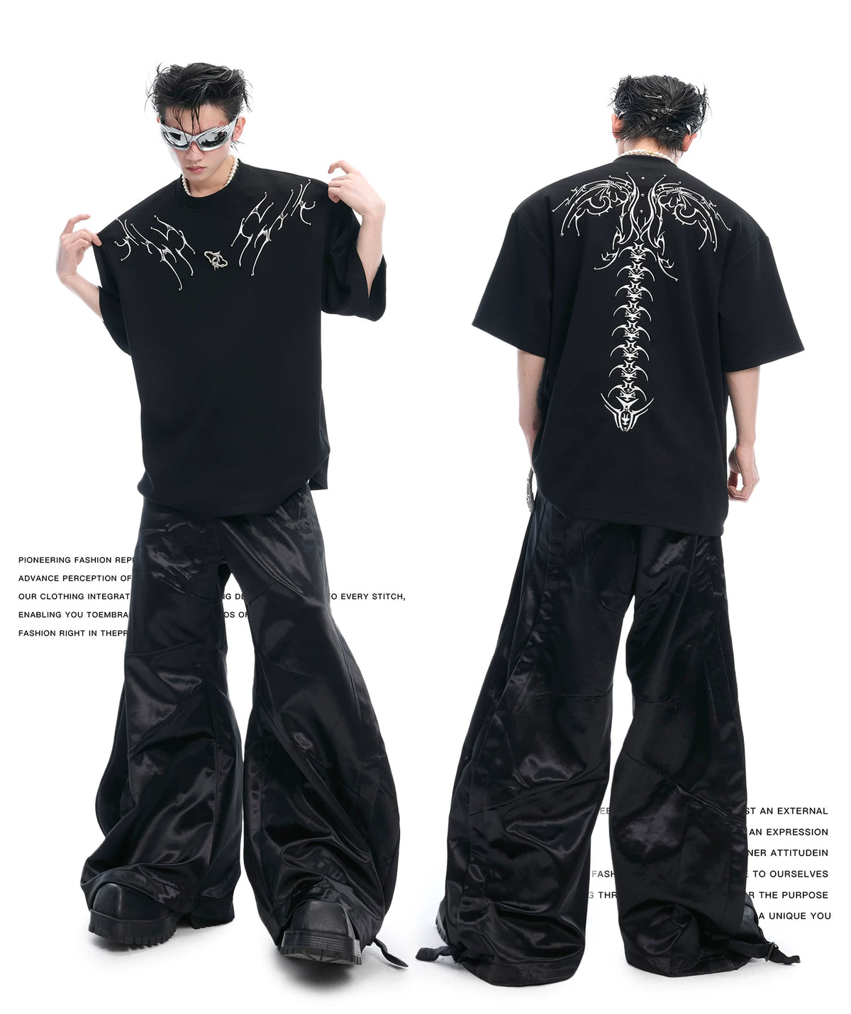 Spinal Bone Embroidered Oversized T-Shirt | Argue - description image 2