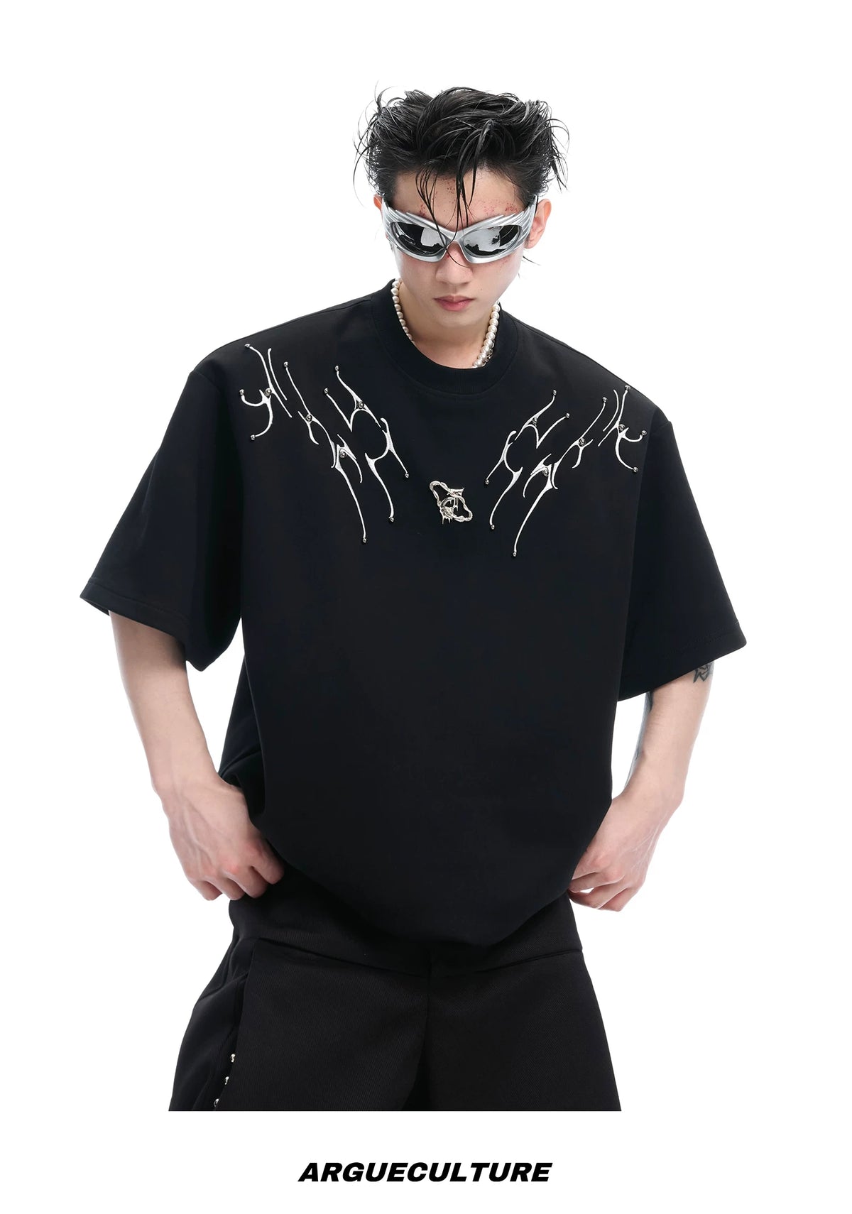 Spinal Bone Embroidered Oversized T-Shirt | Argue - description image 7