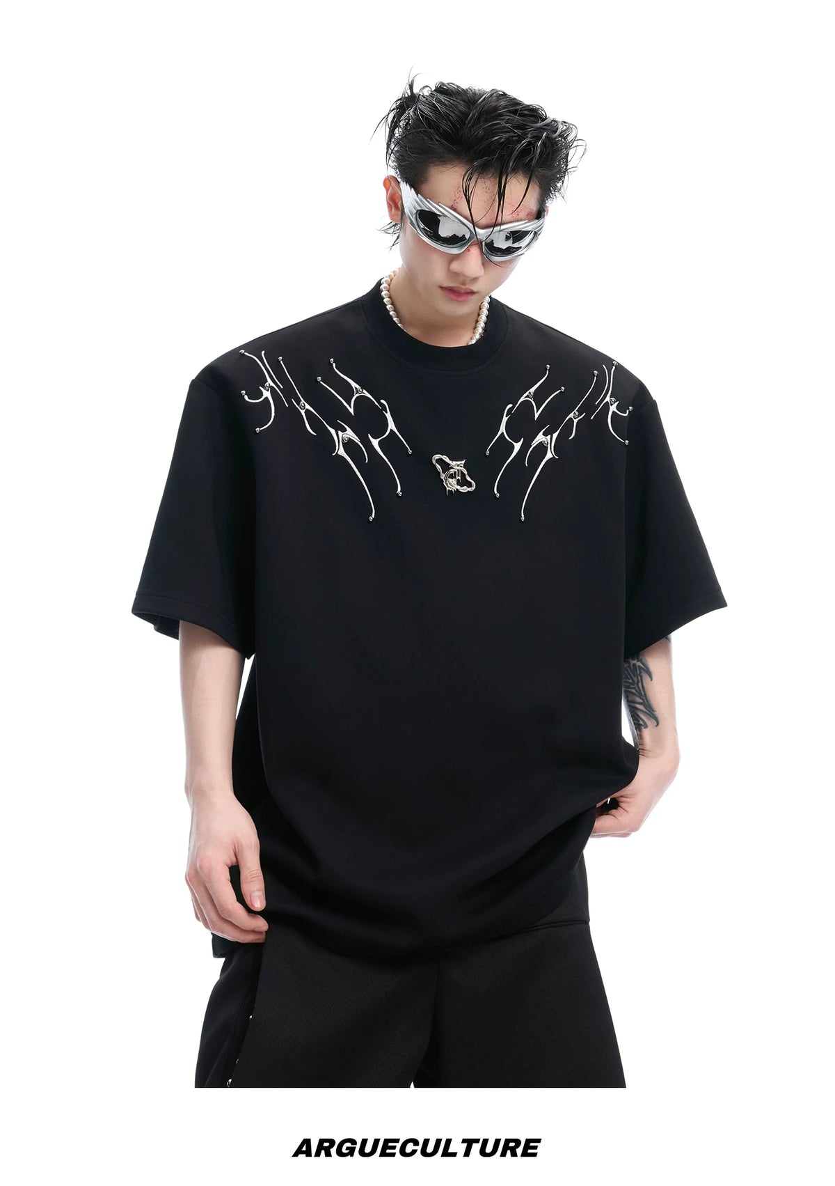 Spinal Bone Embroidered Oversized T-Shirt | Argue - description image 8