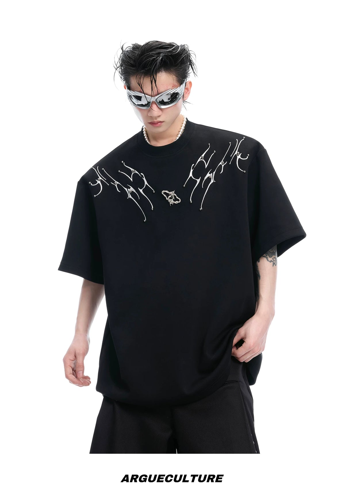 Spinal Bone Embroidered Oversized T-Shirt | Argue - description image 9