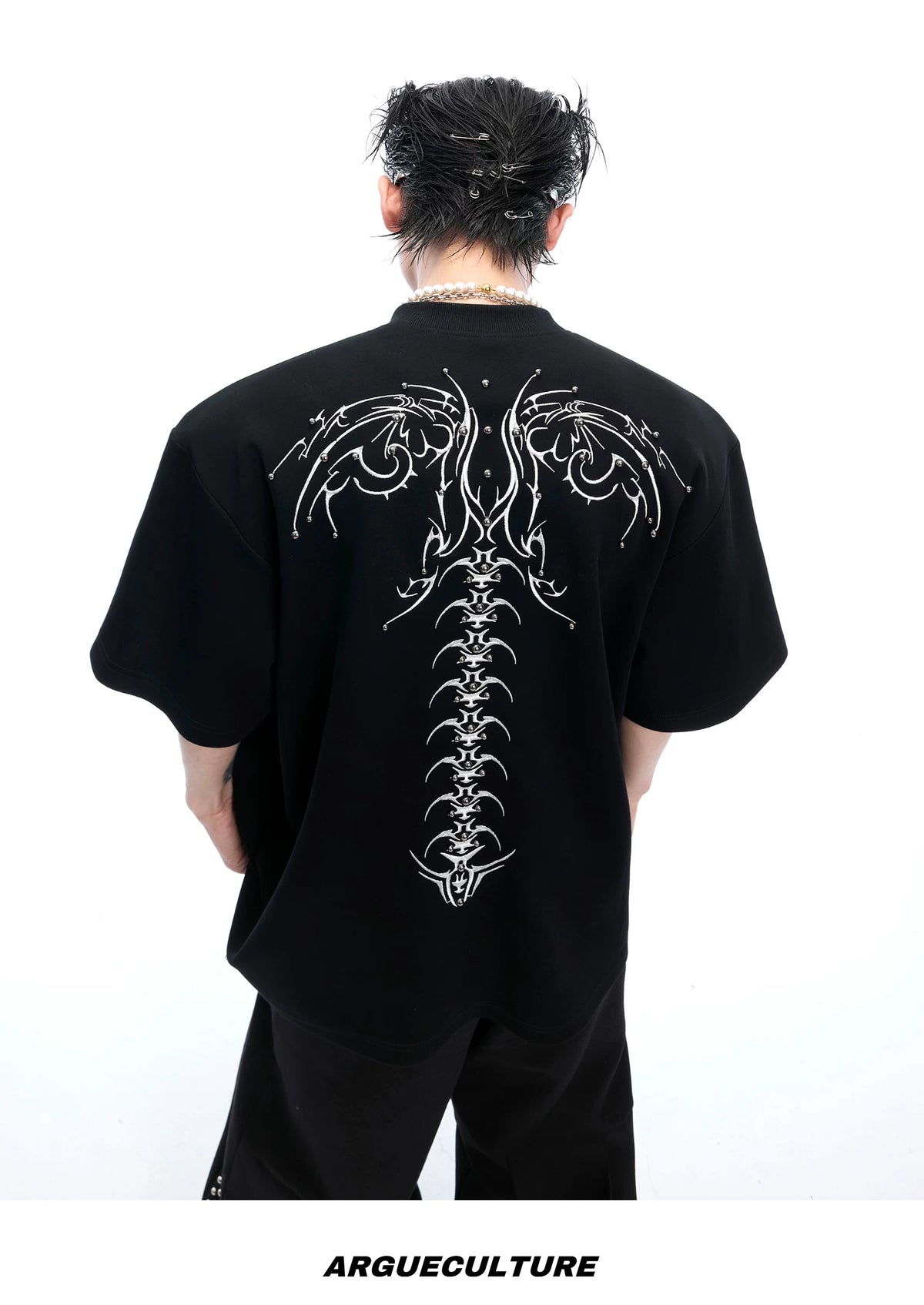 Spinal Bone Embroidered Oversized T-Shirt | Argue - description image 10