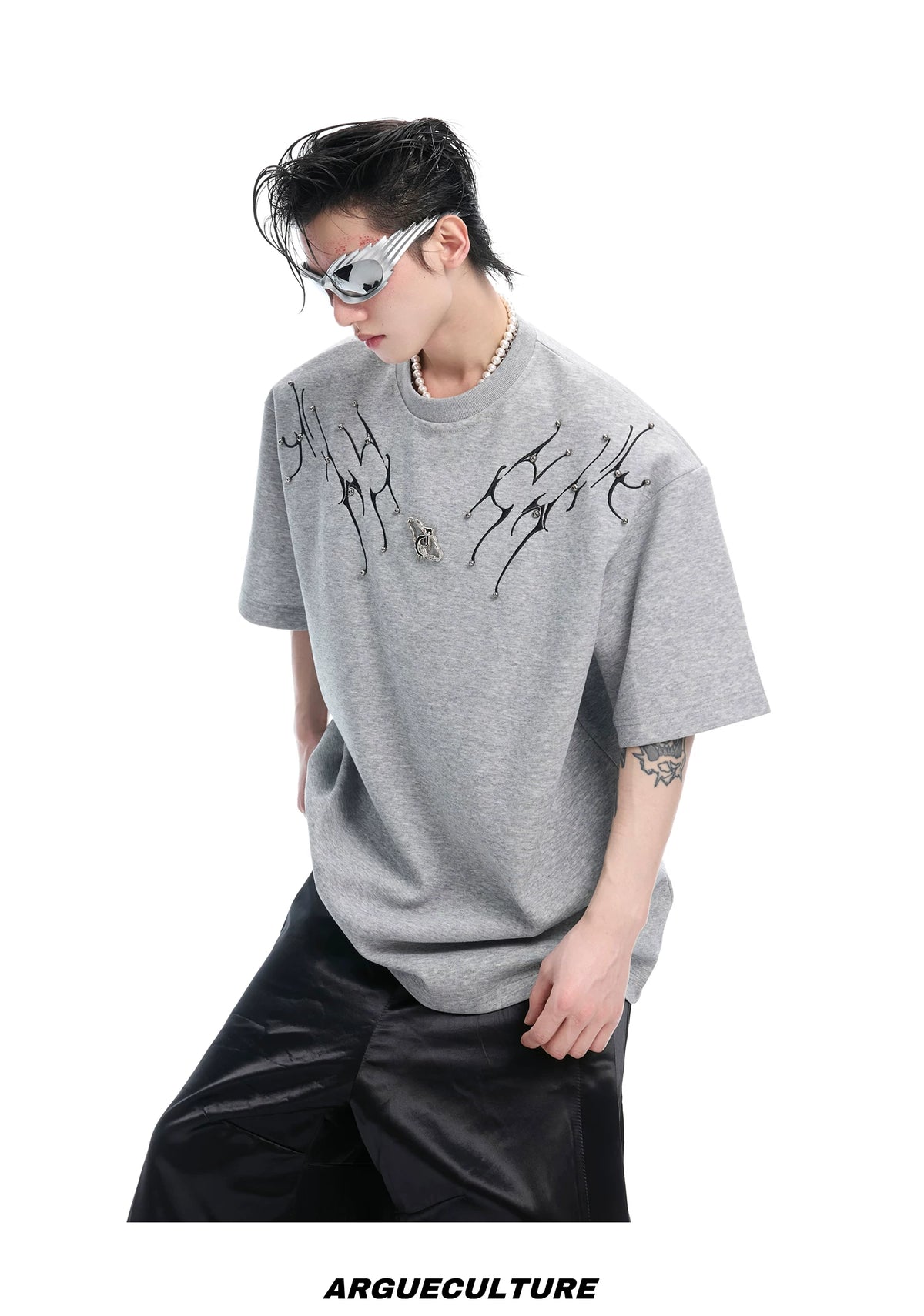 Spinal Bone Embroidered Oversized T-Shirt | Argue - description image 12