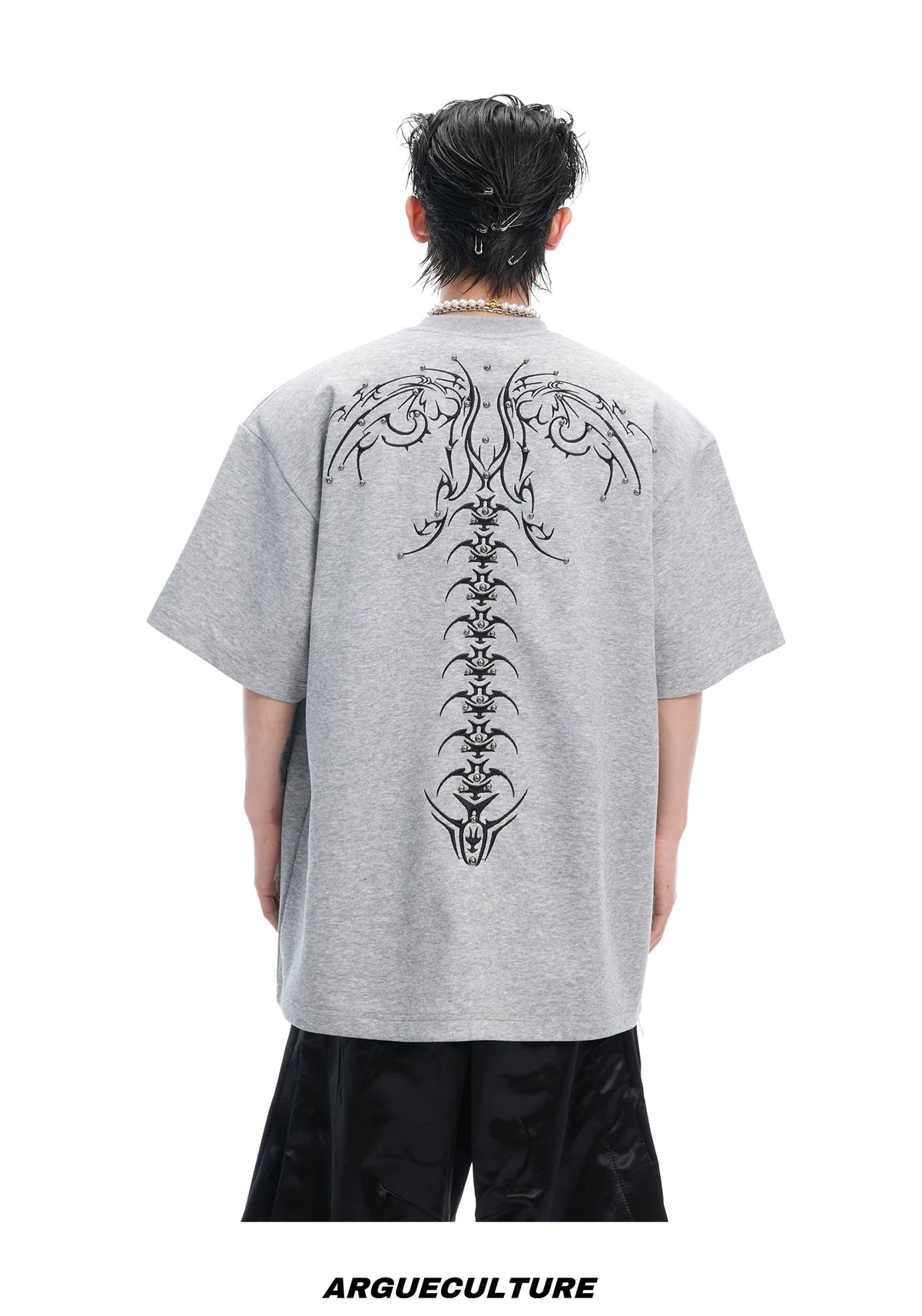 Spinal Bone Embroidered Oversized T-Shirt | Argue - description image 13