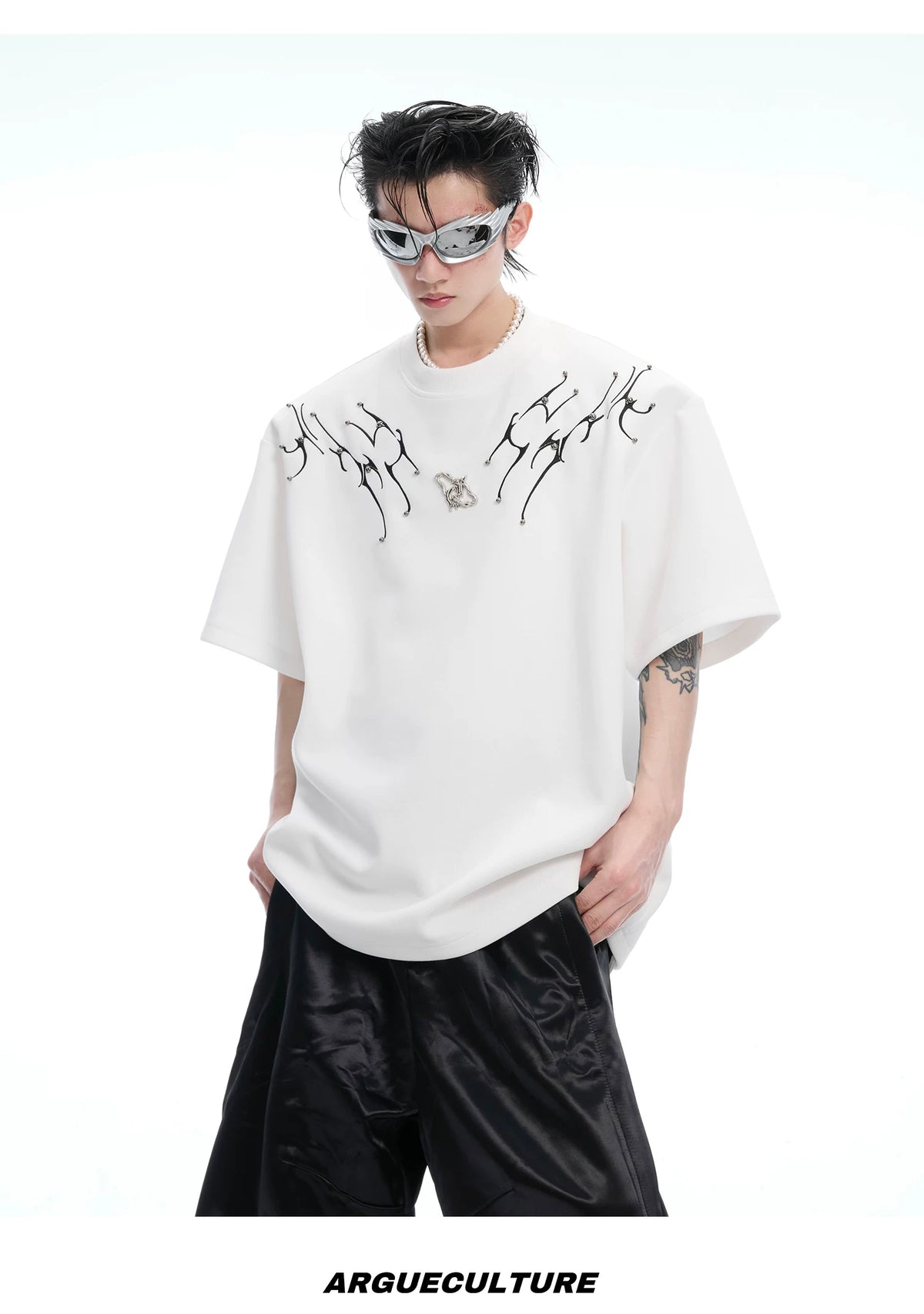 Spinal Bone Embroidered Oversized T-Shirt | Argue - description image 14